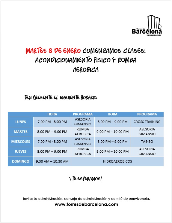 3. Horario clases acondicionamiento físico